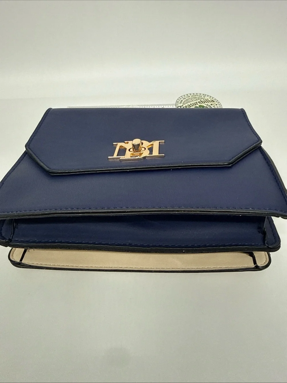 Badgley Mischka Home Navy/white Double Crossbody with Pearl/gold Handle - Picture 12 of 16